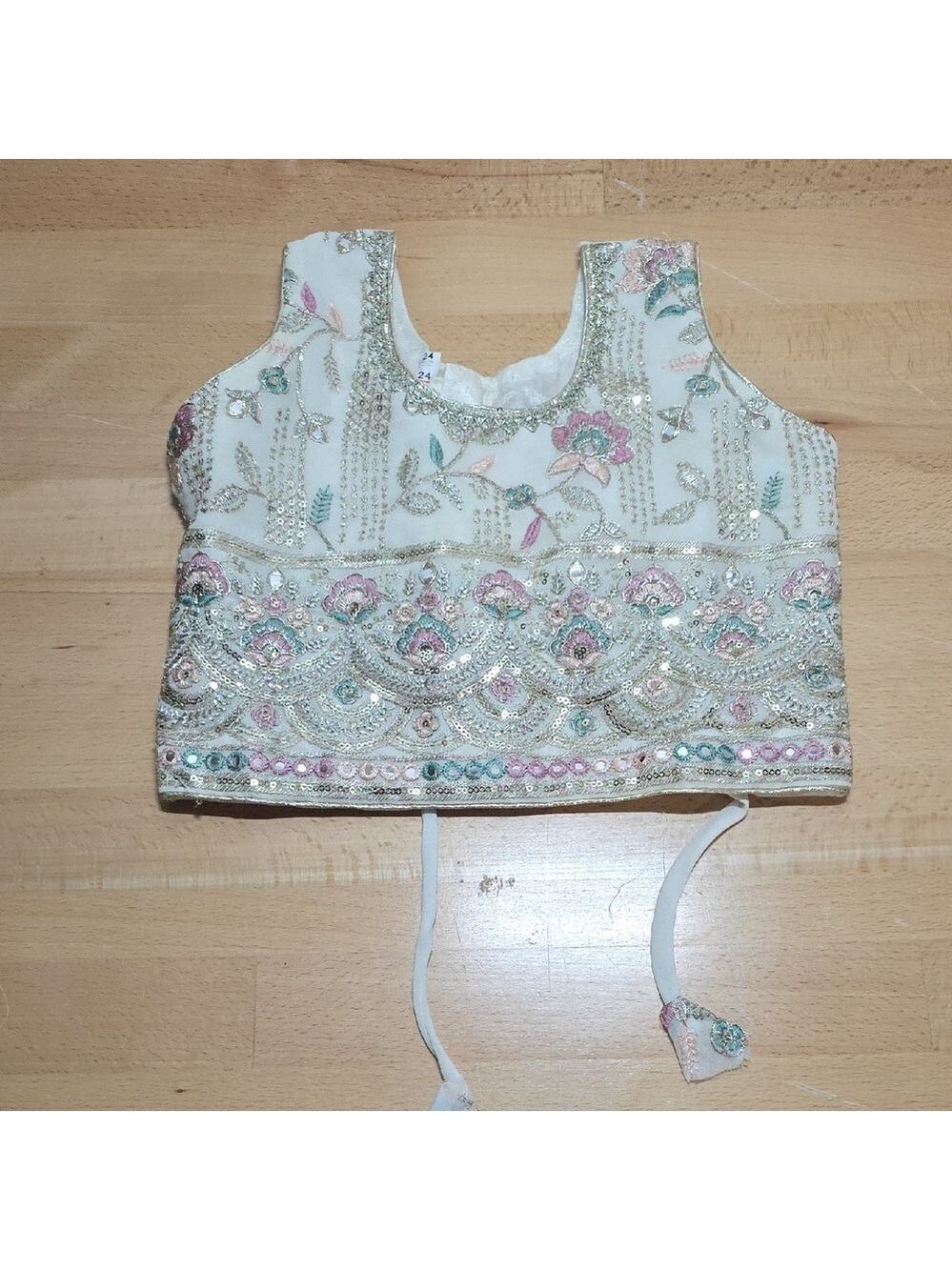 Embroidered Sleeveless Top with skirt in Floral Design